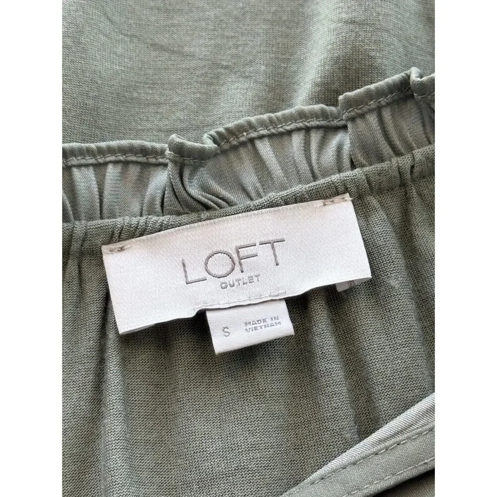 LOFT Green Tie Neck Blouse Women’s Small Long Sleeve Ruffle Neck Relaxed Fit - Picture 3 of 4